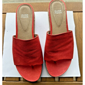 EILEEN FISHER Kore Tumbled Leather Thong Sandals women Comfy Size 9 M Tomato red